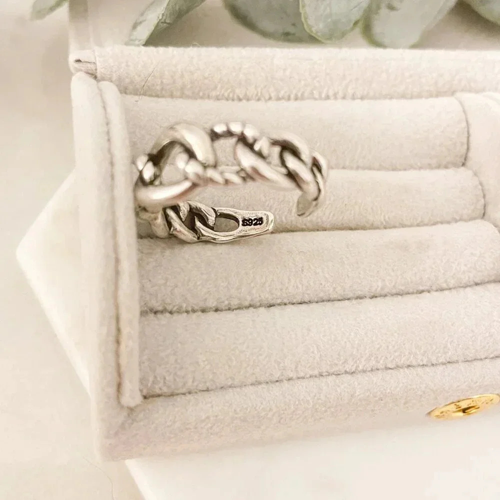 925 Sterling Silver Chain Link Ring Minimalist Link Ring Chunky Ring - Picture 10 of 10